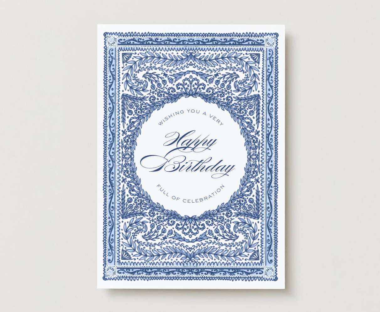 Blue Ornate Birthday Card