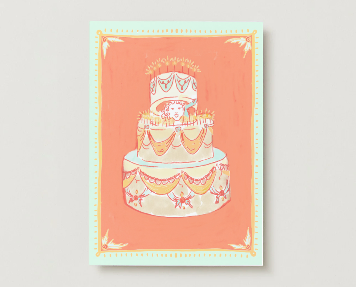 'Woman in Cake' Gold Foil Birthday Card