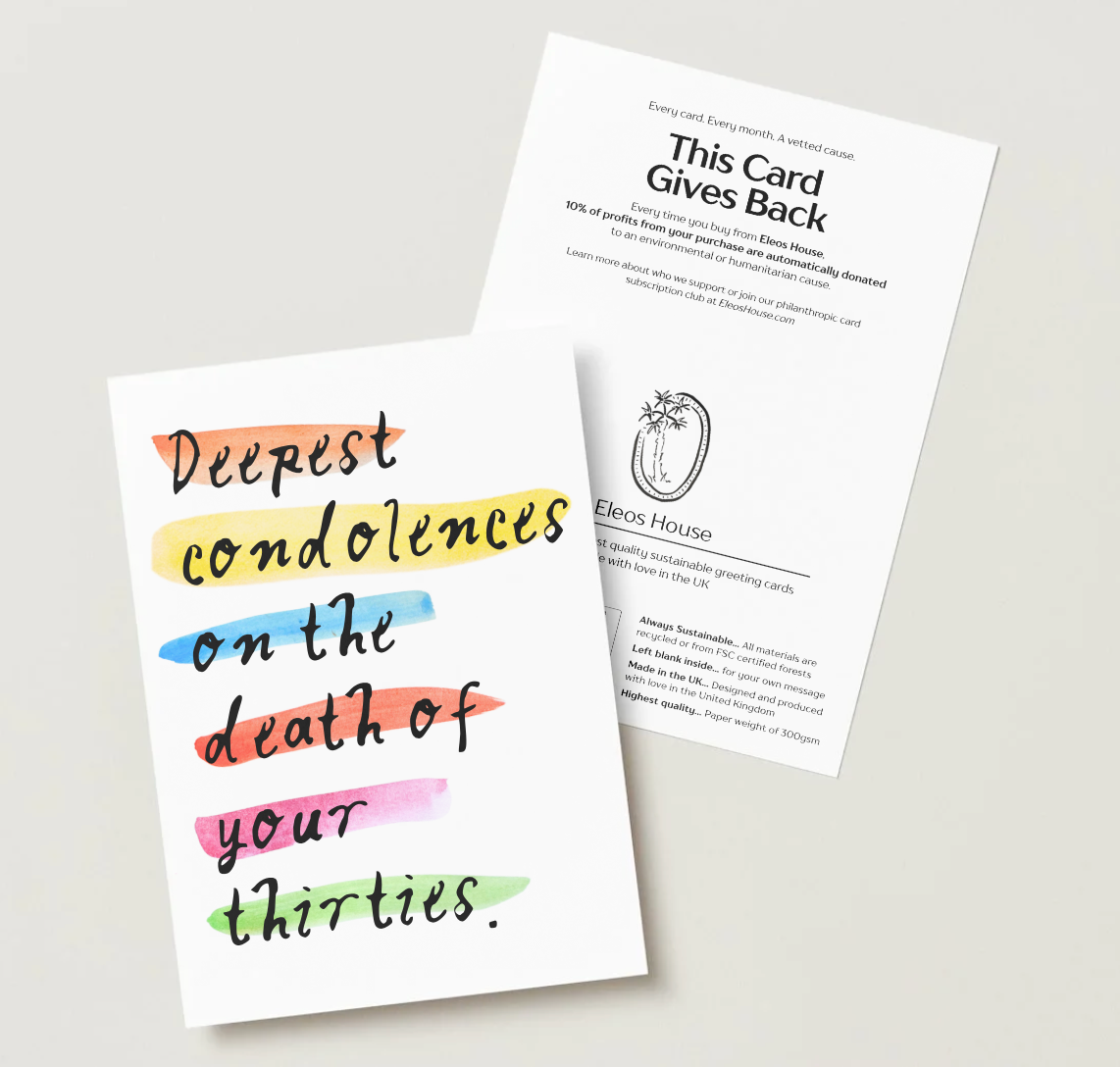 'Deepest Condolences on the Death of Your Thirties' 40th Card