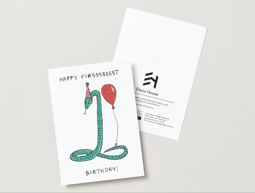 1st Birthday Card – Cute Snake Illustration