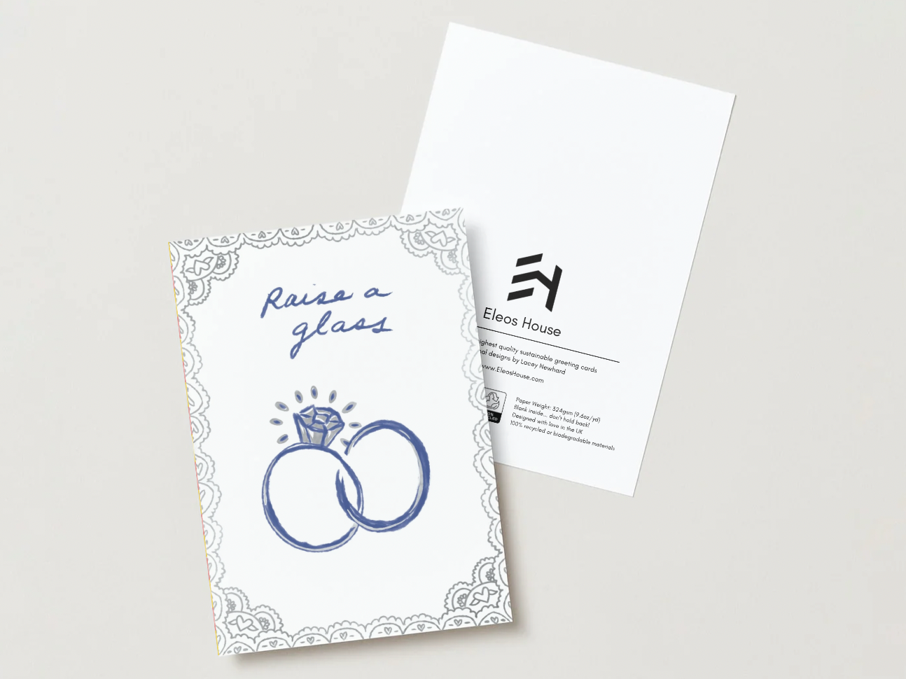 'Raise a Glass' Silver Foil Engagement + Wedding Greeting Card