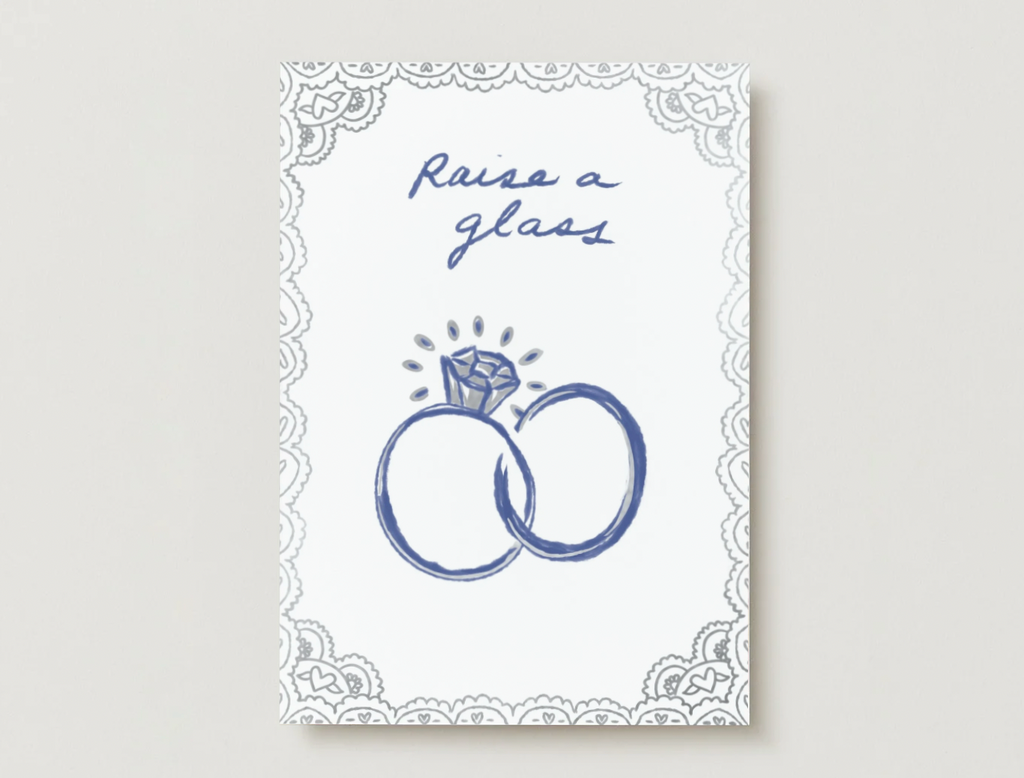 'Raise a Glass' Silver Foil Engagement + Wedding Greeting Card