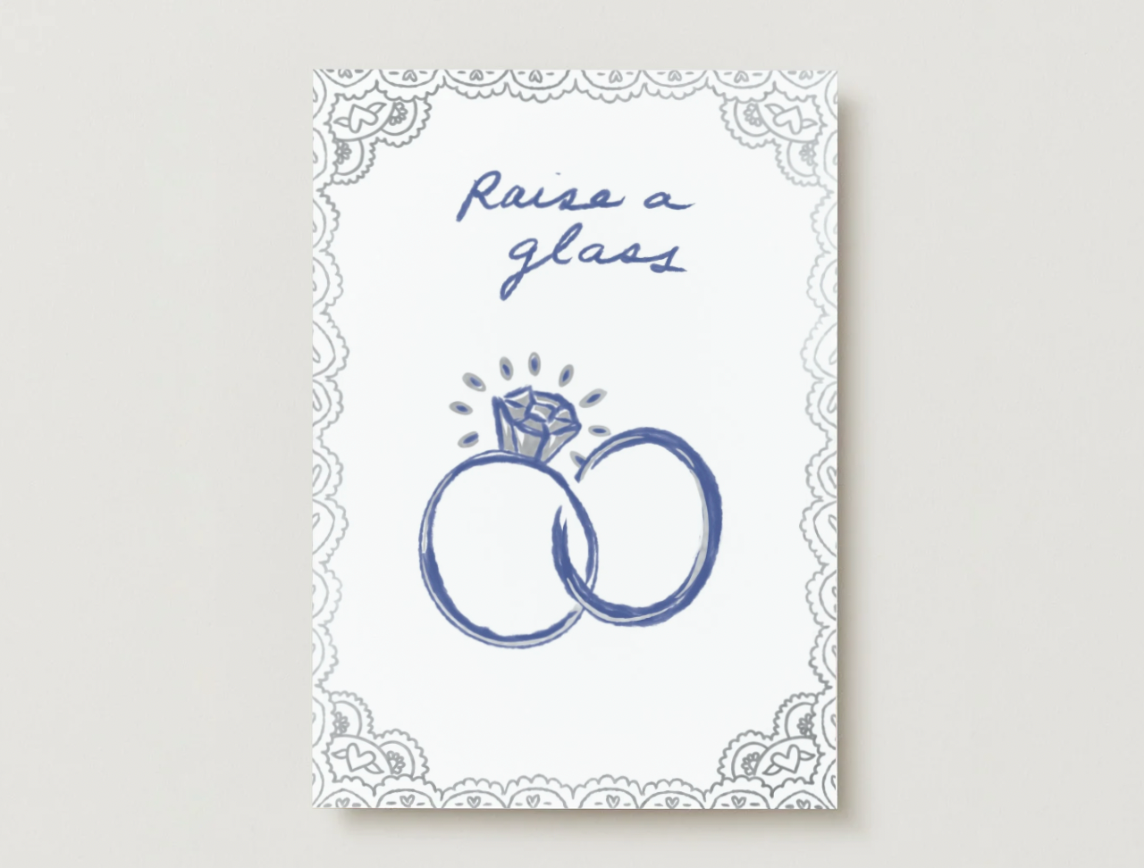 'Raise a Glass' Silver Foil Engagement + Wedding Greeting Card