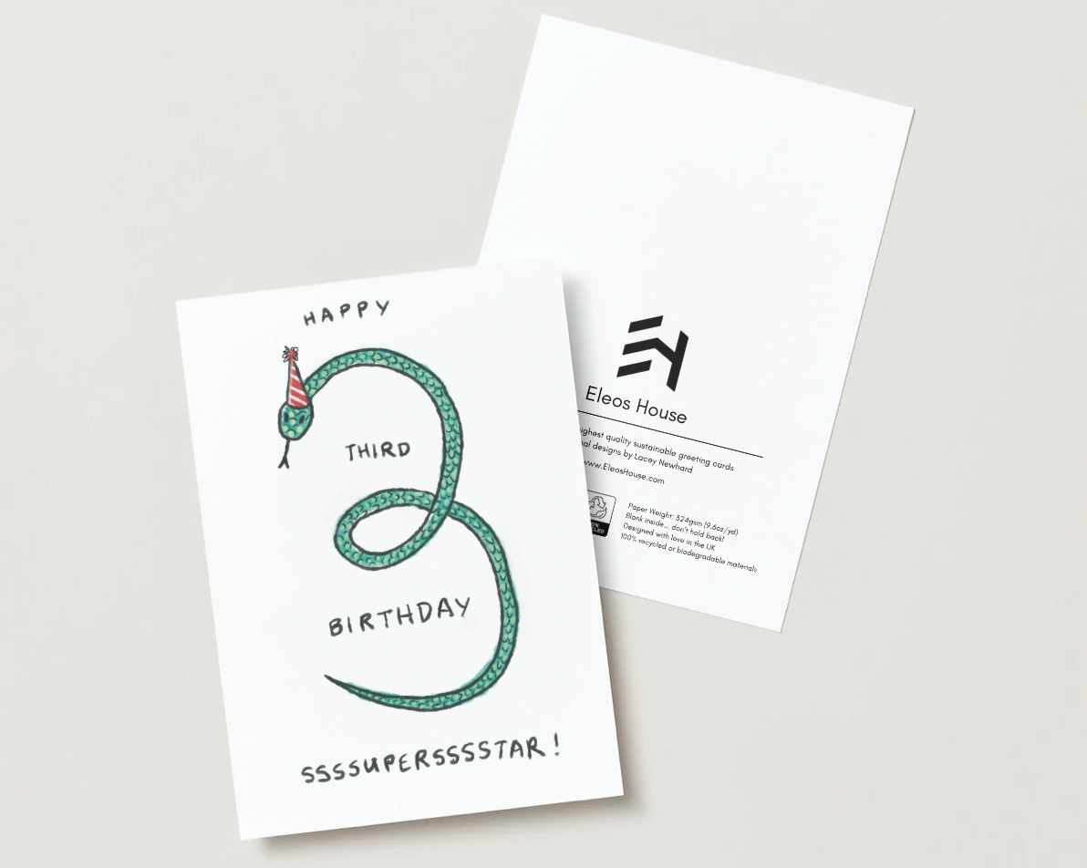 Playful Snake- 3rd Birthday Card