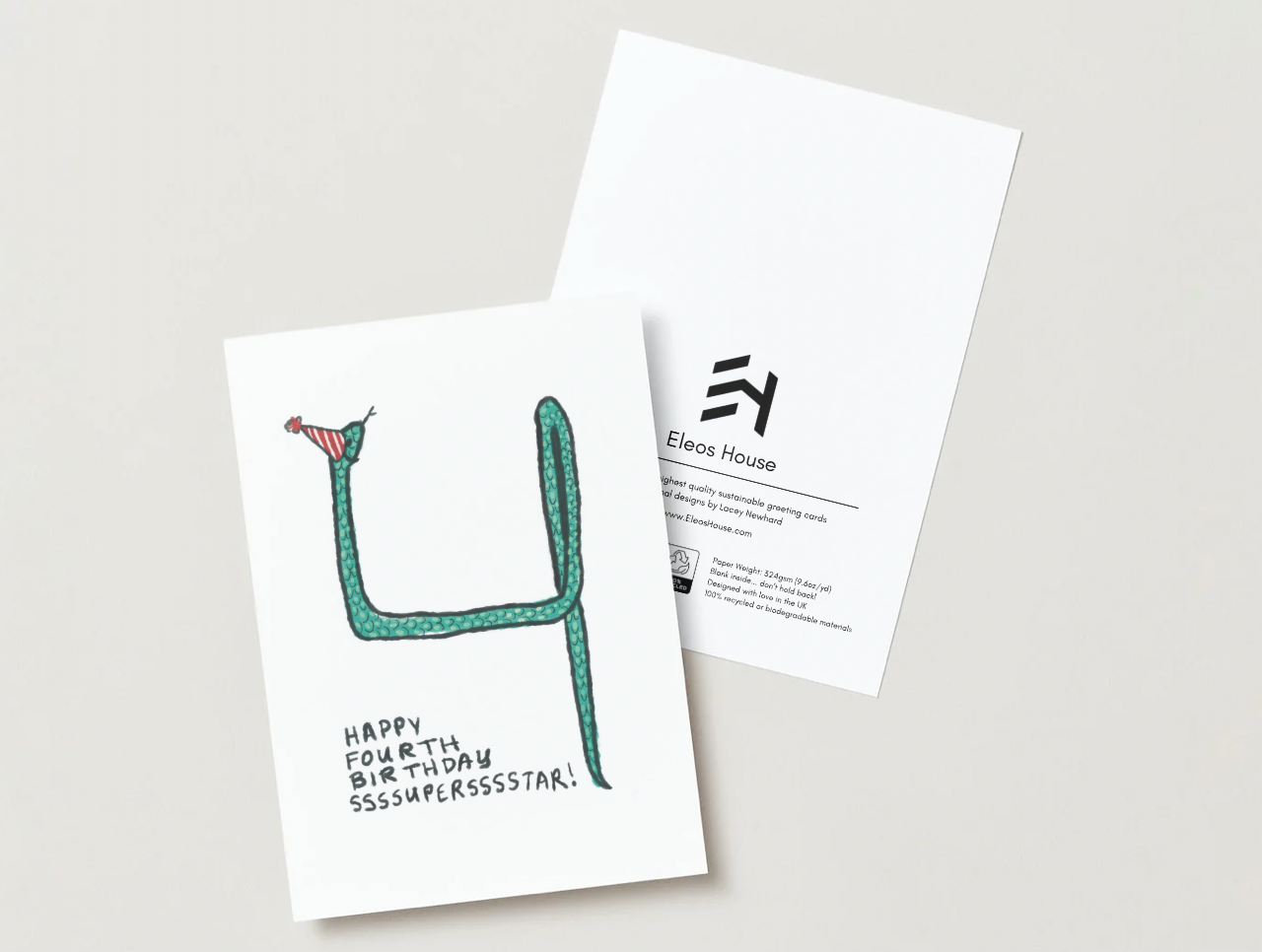 Playful Snake- 4th Birthday Card