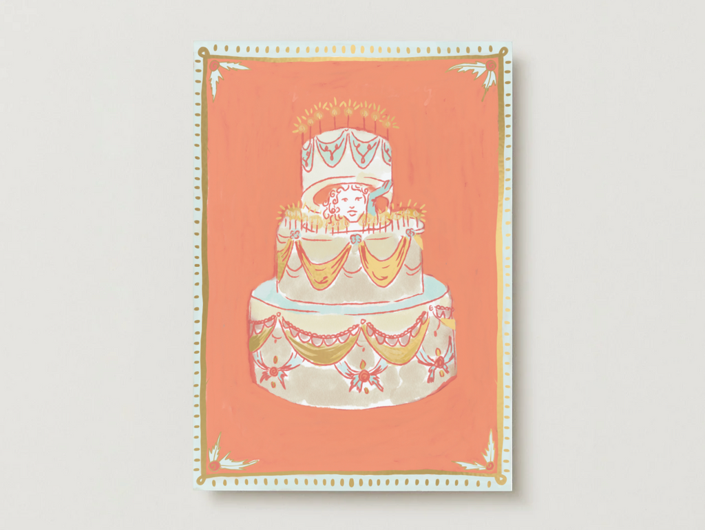'Woman in Cake' Gold Foil Birthday Card
