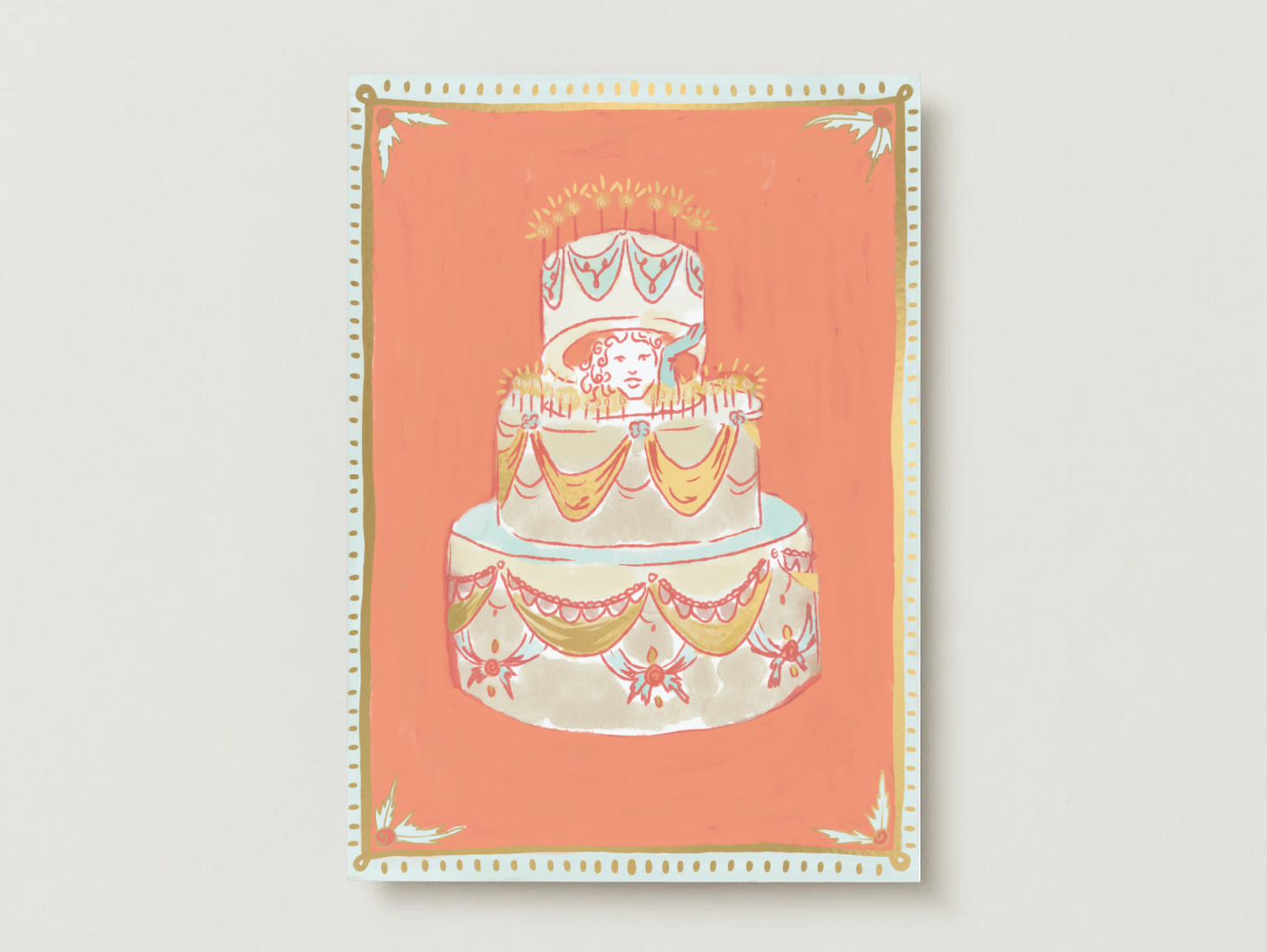 'Woman in Cake' Gold Foil Birthday Card